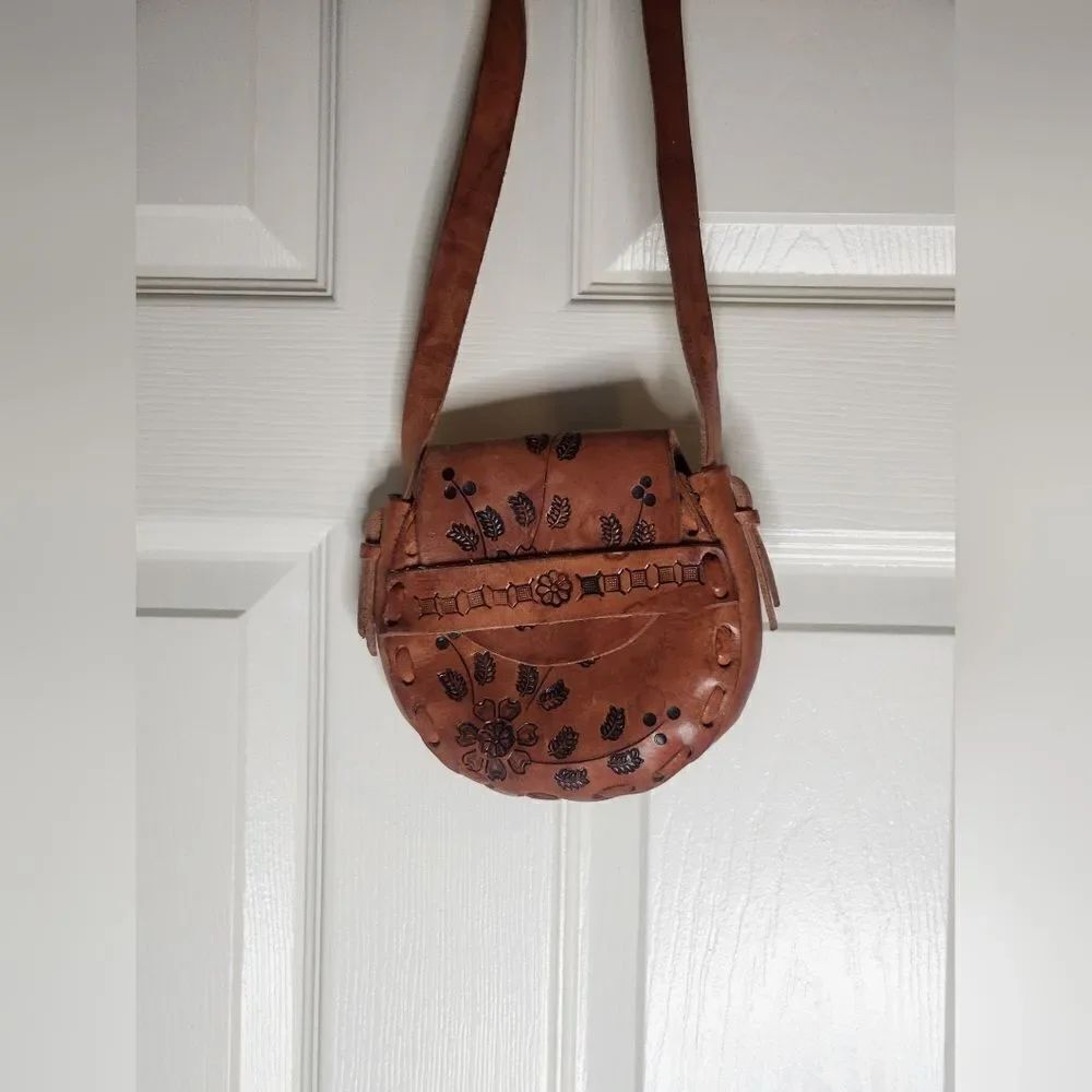 Vtg Unbranded Handmade Sienna Brown Floral Embroidered Small Women's Handbag